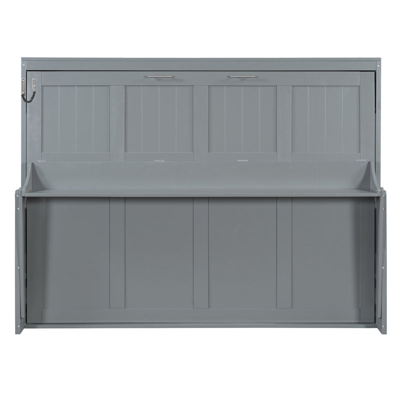  Grand lit escamotable avec élévateur hydraulique et bureau pliant, couchette murale peu encombrante, gris délavé, Grand lit