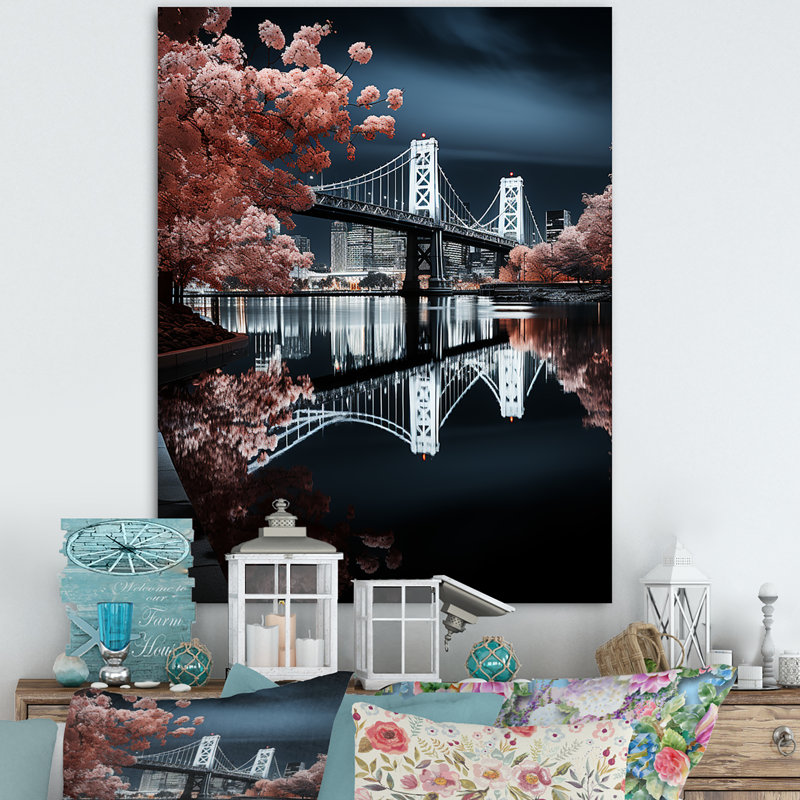 Magnifique pont urbain illuminé, H 20 po x l 12 po x P 1 po, Toile tendue