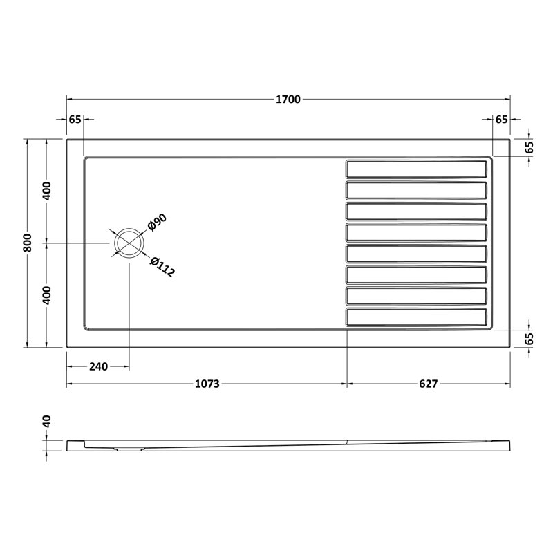 Ewell Walk in Shower Tray Plastic, 40cm H x 800cm W x 1700cm D, Slate Grey