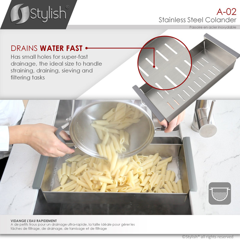 17" Stainless Steel Over The Sink Colander with Non-Slip Handles
