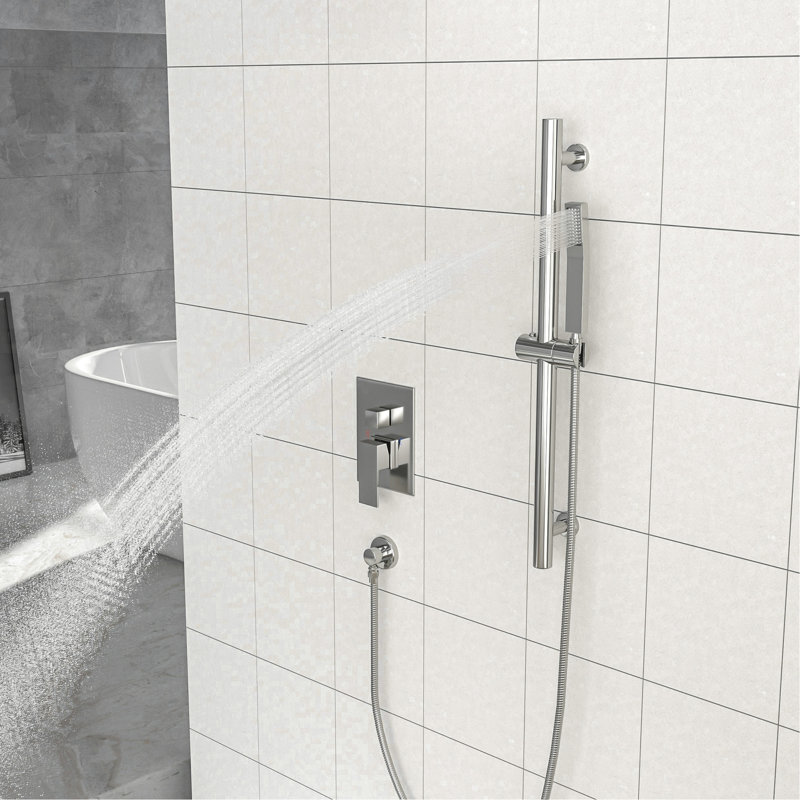10 Inch Square Shower With Rough - In Valve, Adjustable Slide Bar, Rainfall Shower, Handheld Balanced Easy Installation, Brushed Nickel To Clean,