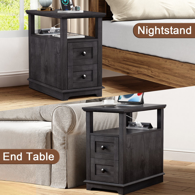Ayame 2 - Drawer End Table With Storage and Fast Charging Station, Black