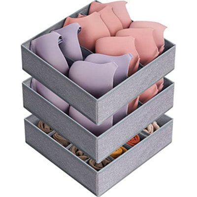 Ensemble de 3 diviseurs de tiroir de sous-vêtements de soutien-gorge, 26 organisateurs de garde-robe pliables en tissu et boîtes de rangement pour vêtements de bébé, soutien-gorge, chaussettes, sous-vêtements, attaches (5 + 5 + 16 fentes)