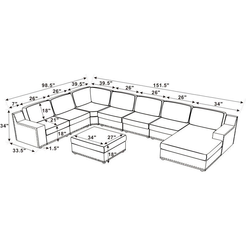 Grand modulaire réversible de 151,5 po de large Aindriu, Beige