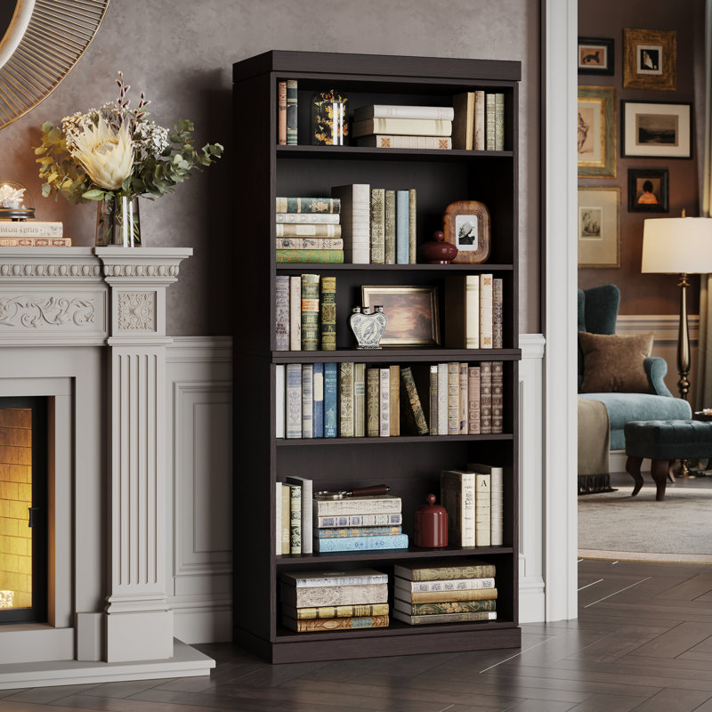 Palace Imports Premium 100% Solid European Oak 6-Shelf Modular Bookcase – 32" Wide, 71.5" Tall, Espresso Oak