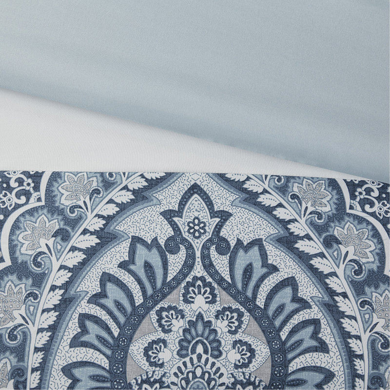 Ensemble d'édredon 8 pièces Cal King, Édredon très grand californien et 7 pièces supp, Motif floral bleu