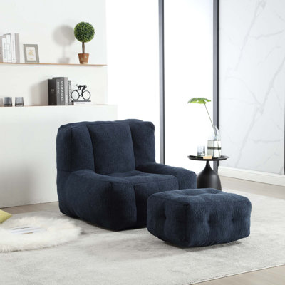 Modern Fluffy Comfortable Bean Bag Sofa Chair With Memory Foam & Ottoman
