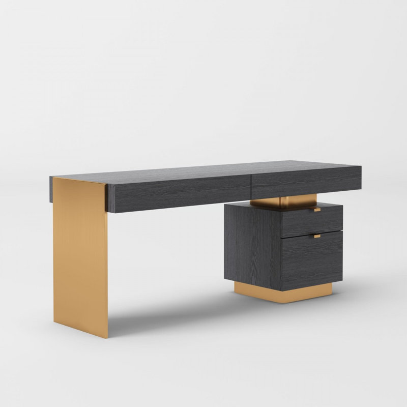 Bureau 63 po avec quatre tiroirs 63 po gris et or
