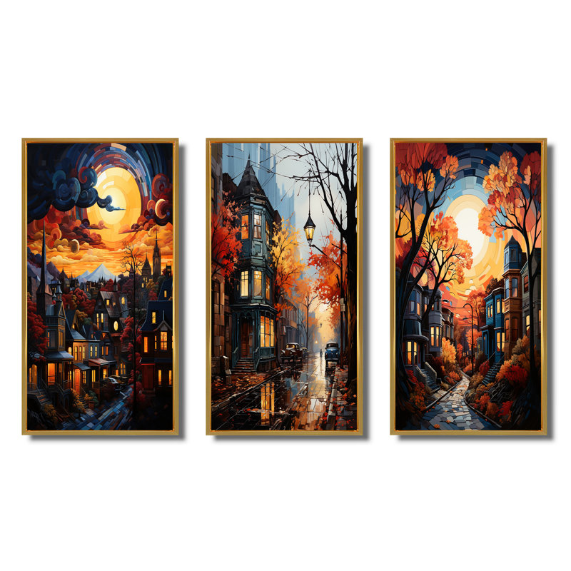 «Harlem Renaissance Revival», 3 pièces sur toile, Encadrement doré, H 28 po x l 36 po