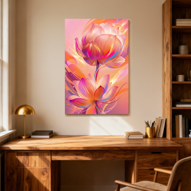 Plantes et fleurs, art floral abstrait avec des couleurs vives et des pétales doux, H 48 po x l 32 po