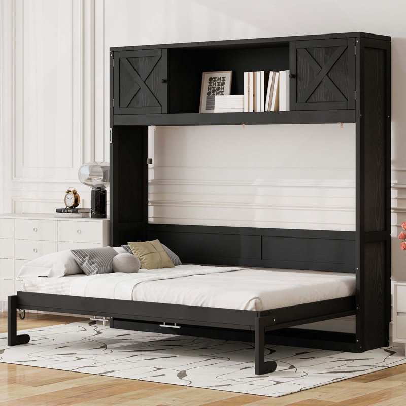 Lit escamotable avec armoires de rangement, Black