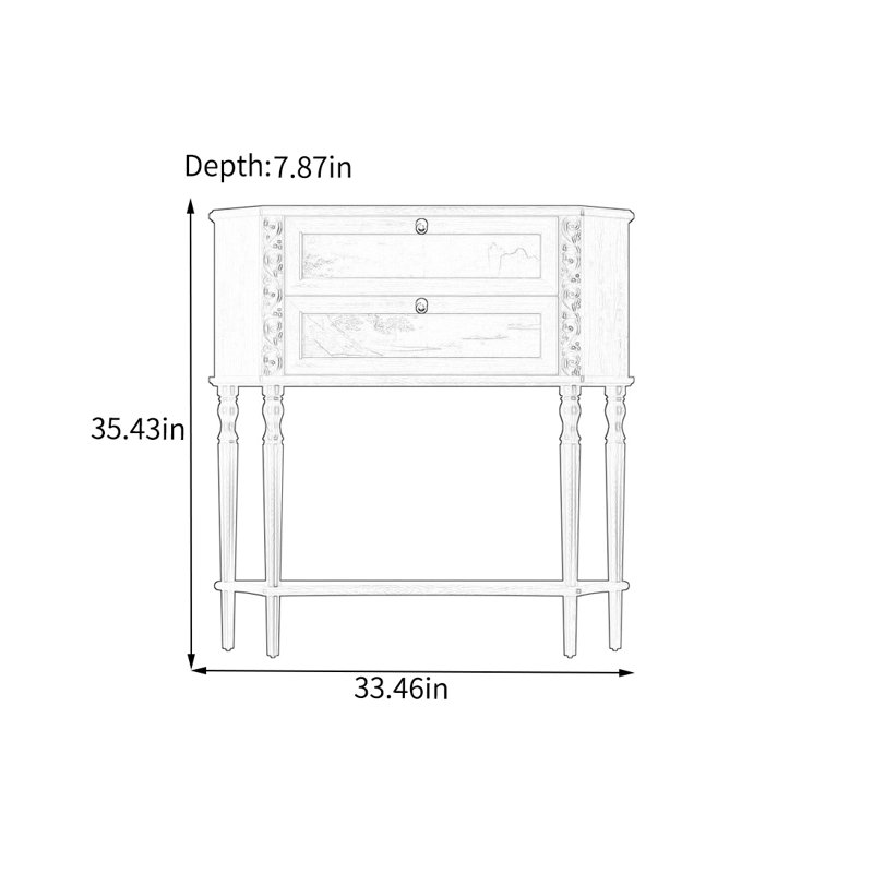 Solid Ash Wood Two Drawer Storage Cabinet