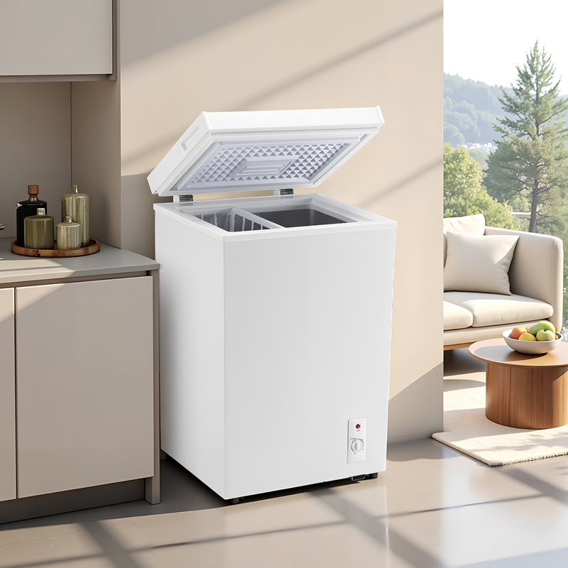 5.0 Cu.Ft Chest Freezer With Temperature Control(-0.4°F To32°F), Top Open Door Deep Freezer With Hanging Baskets, White