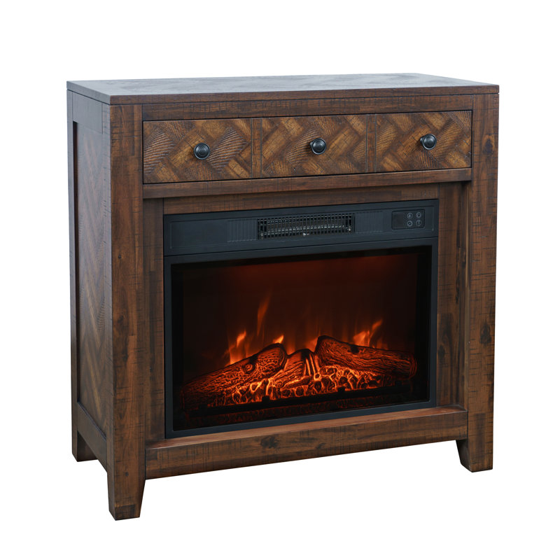 Dwyla Modern Transitional 32" Chevron Electric Fireplace Console TV Stand - Oak