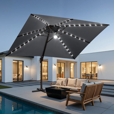 13x 10 Ft Patio Cantilever Umbrella With Led Lights, Weighted Base Not Included
