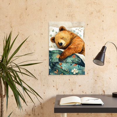 Peaceful Sleeping Bear Abstract Contemporary Forest Landscape Wall Art Print 1 Piece Wrapped Canvas Wall Art