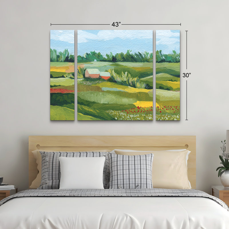 Ensemble de 3 panneaux muraux - Grace Popp «Idyllic Valley I», art mural sur toile pour le salon, la chambre à coucher ou le bureau 