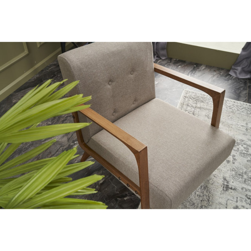 Elegant Wing Chair, Cream Color, 27.2 x 31.5 x 32.7 inches | Solid Beech Wood Frame & Legs, 100% Polyester Fabric | 12.0 cm DNS Foam Cushion for Ultimate Comfort | Modern & Rustic Design for Home & Hotel
