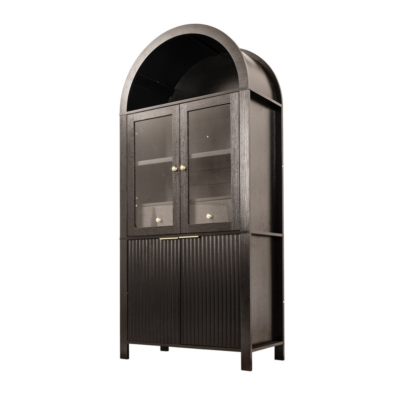 70" Tall Arched Display Cabinet With Glass Doors, Black