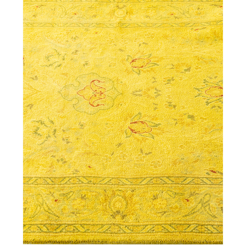 Overdyed Hand-Knotted Wool Modern-Contemporary Yellow Runner 2' 7" x 10' 3"