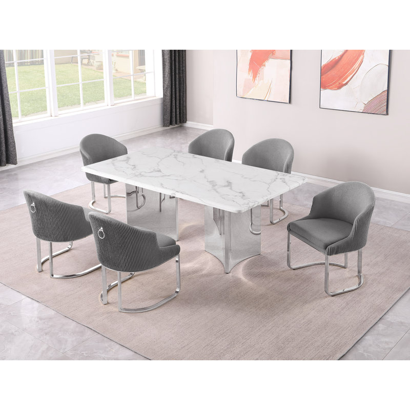 Ensemble de salle à manger Grand White, Gris foncé, Argent argent