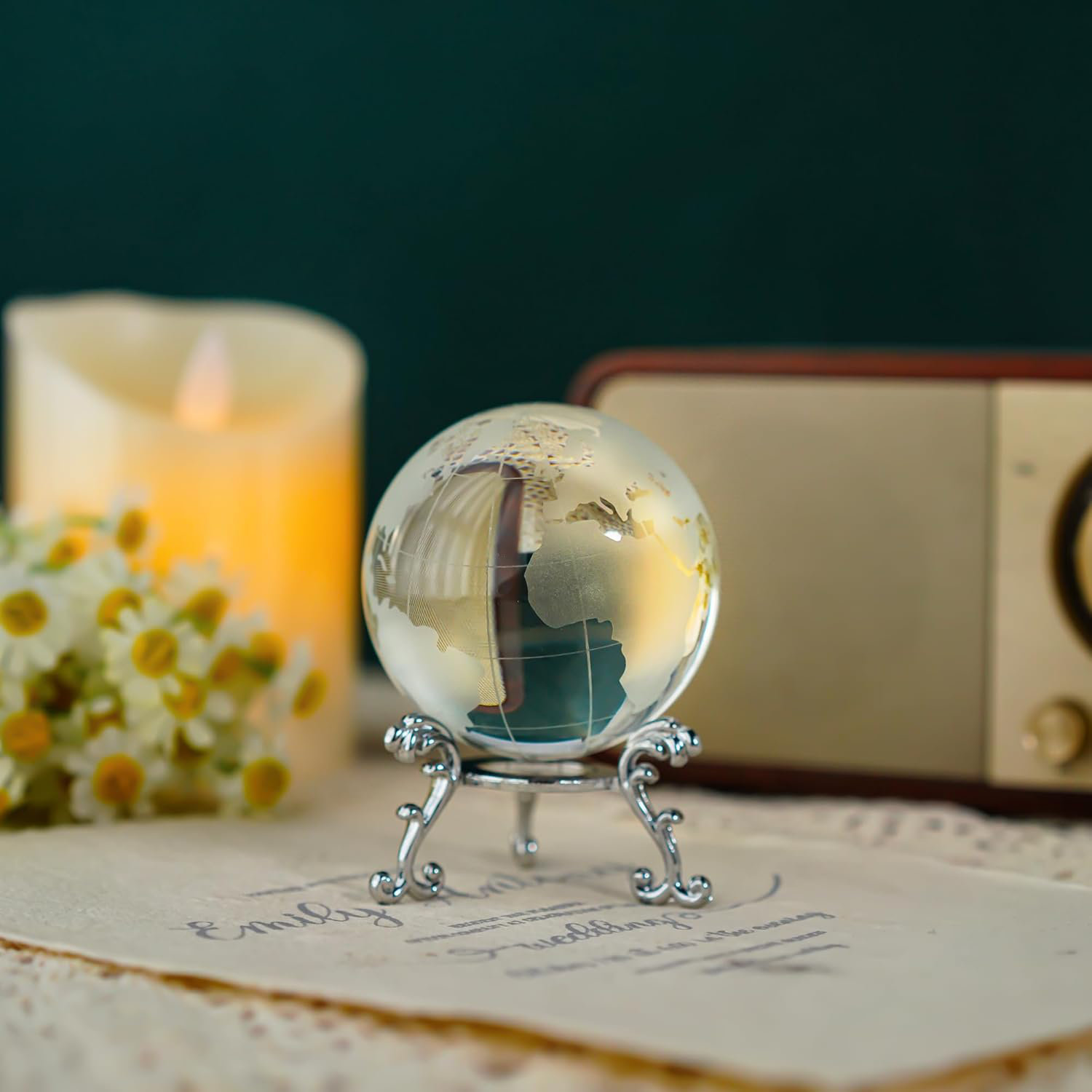 Winston Porter 60mm Crystal World Globe Paperweight - Glass Sphere