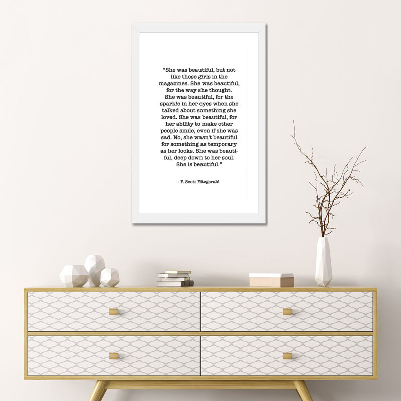 Citation de Fitzgerald par Mambo art studio, art textuel, H 24 po x l 16 po x P 1 po, Papier encadré blanc, Blanc