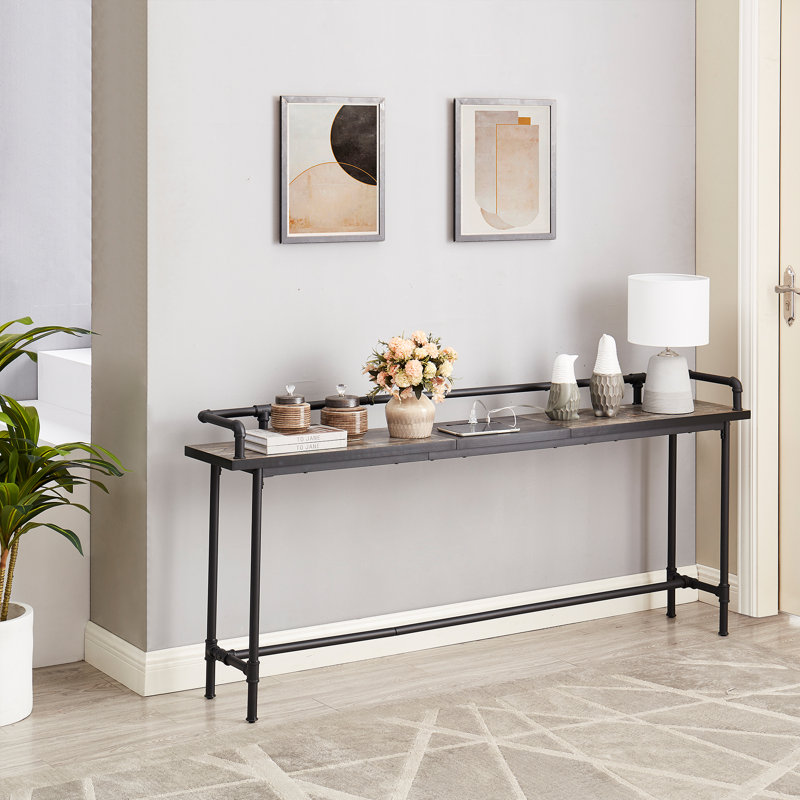 Ramsdell Console Table with Built-in Outlets, 30.7" H x 70.9" W x 11.4" D, Old School 