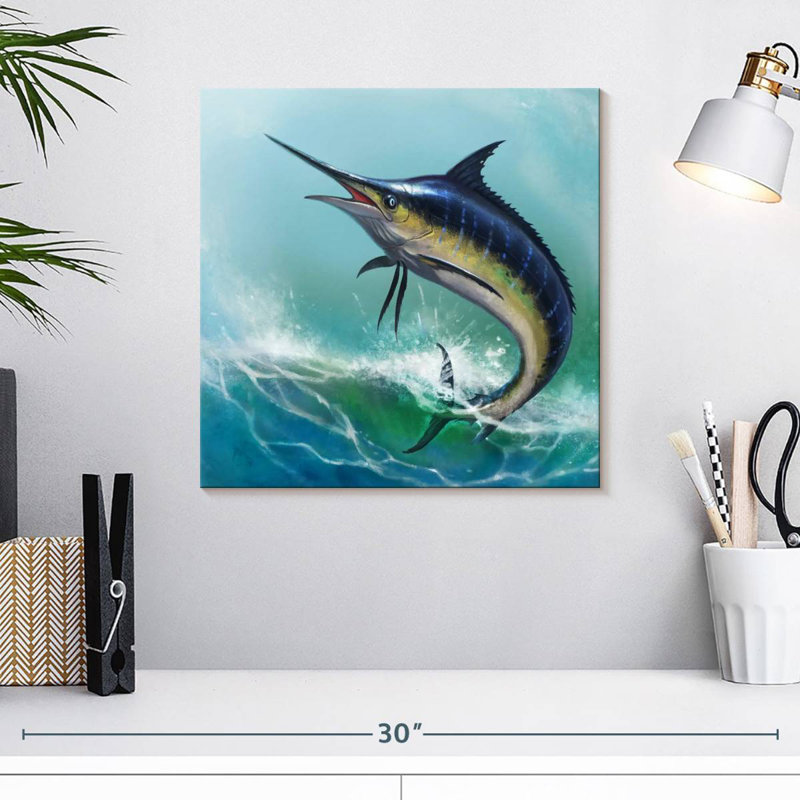 Crowle Blue Marlin Painting, H 16 po x l 16 po