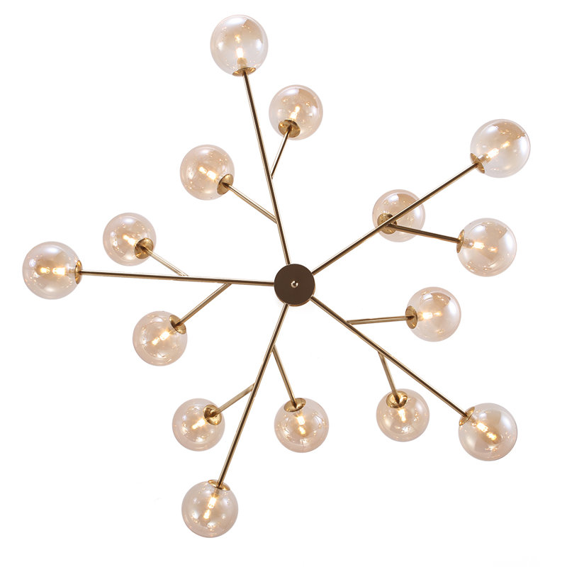 Spoffo 15-Light Modern Contemporary Glass Bubble Chandelier Sputnik Kitchen Island Pendant Lamp With Glass Shade, Gold