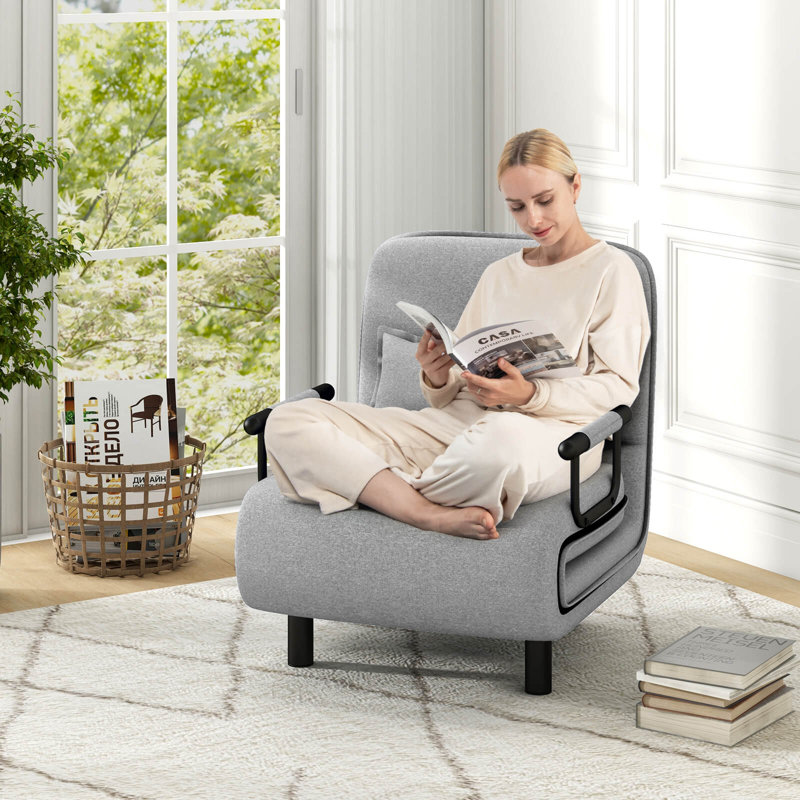3-in-1 Convertible Sofa Bed With 5-position Adjustable Backrest & Lumbar Pillow, Gray