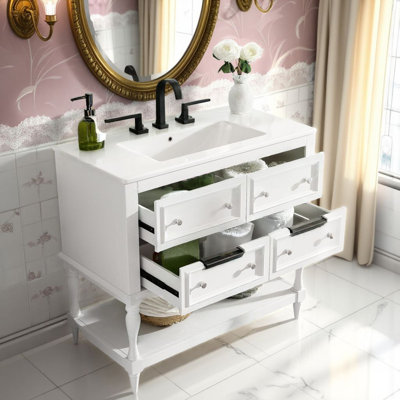 Meuble-lavabo en bois massif 36 po avec lavabo en céramique 36 po - Assemblage facile