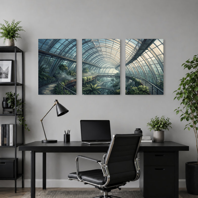 Ensemble de 3 toiles de jardin en verre arqué avec plantes tropicales luxuriantes, H 30 po x l 20 po x 3 pièces