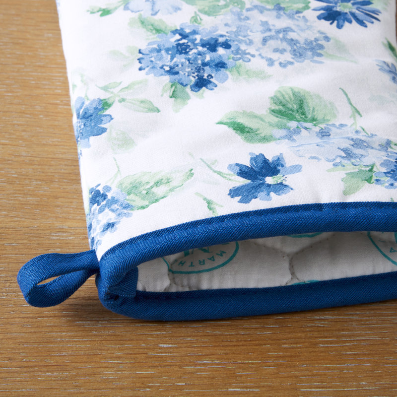 Blue Green Floral Cotton Oven Mitt and Pot Holder Set