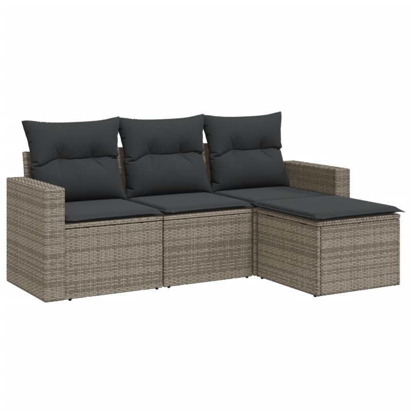 Vidaxl Garden Sofa Set Grey PE Rattan 4 Piece Set Adjustable Feet
