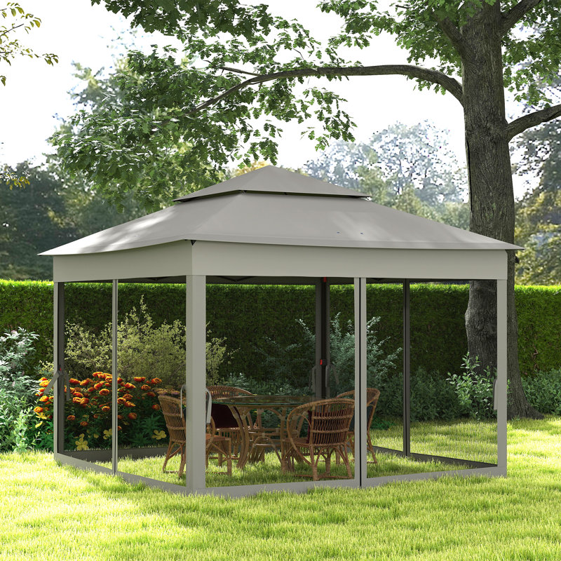 3 x 3(m) Pop Up Gazebo, Double-roof Garden Tent with Netting, Party Event Shelter, Black, Gray