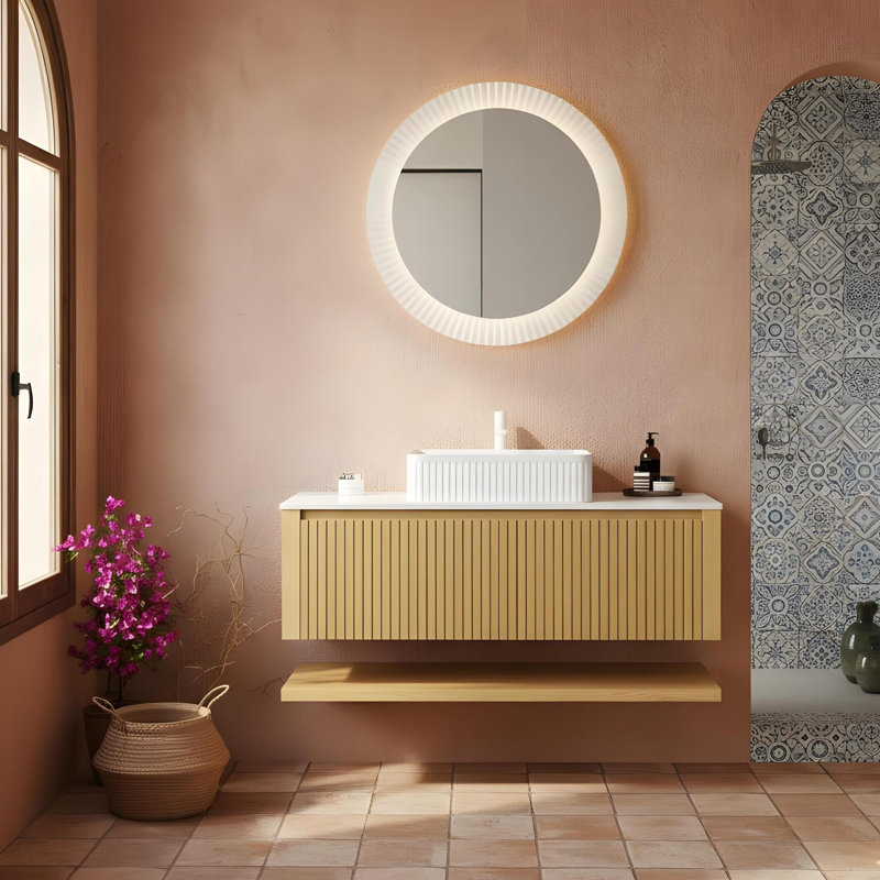 48'' Wall-Mounted Bathroom Vanity with Drawers and Open Shelves