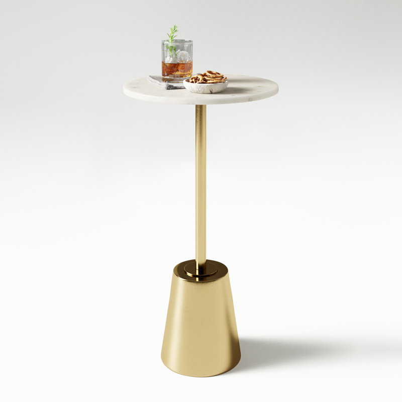 Cemil Marble Top End Table, White, Gold, 23.25" H x 14" W x 14" D