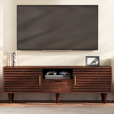 Console média 59 po Naryia, meuble télé de style Mid-Century moderne avec tiroir, armoire de rangement et tablette ouverte