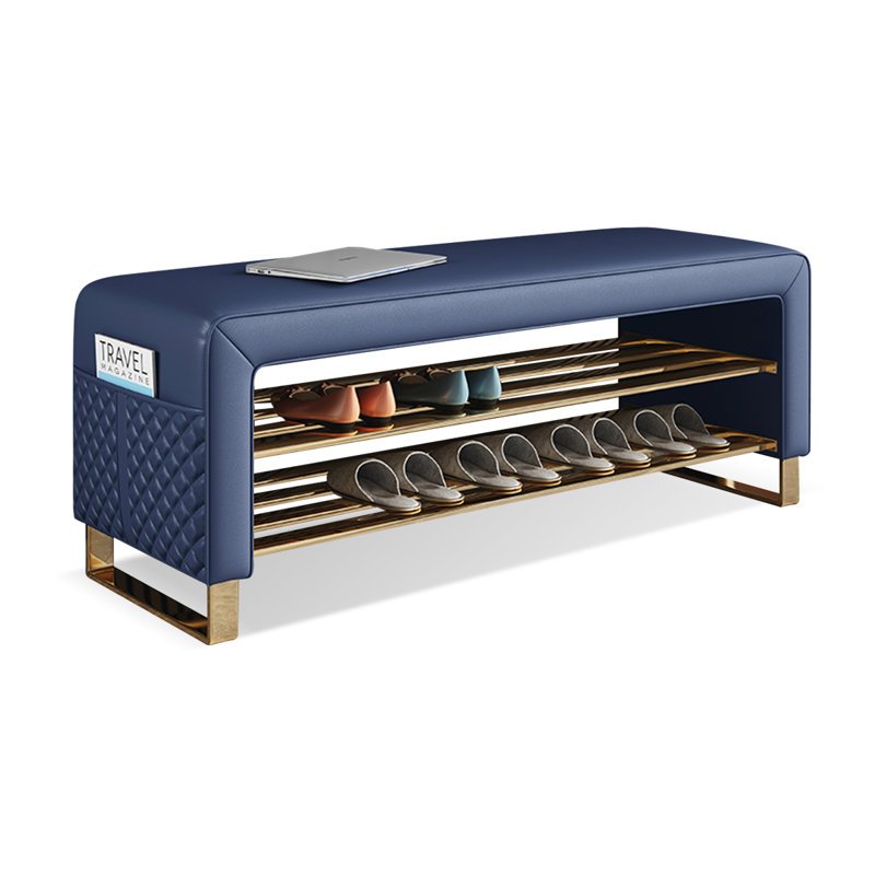 Banc de rangement bleu en cuir pour hall d'entrée, Bleu
