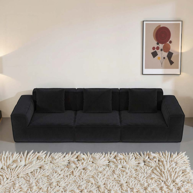 Canapé convertible 3 places, H 28,39 po x l 118 po x P 39,4 po, 3, Noir
