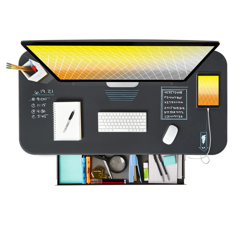 Adjustable Height Glass Steel Standing Desk, Graphite