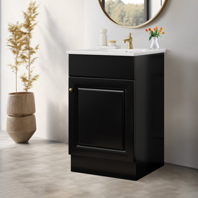 20" Bathroom Vanity With Ceramic Sink,door Shelf And Adjustable Shelf