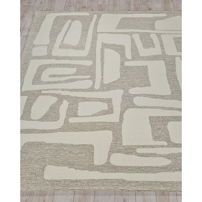 Carmel Hand Tufted Abstract Area Rug in Beige/Ivory, Rectangle 8' x 10'