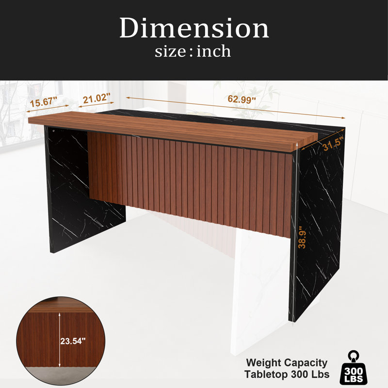 Îlot de cuisine 63 po avec surface d'aspect marbre, lumières DEL et grille de 63 po pour la salle à manger et le salon, Noir