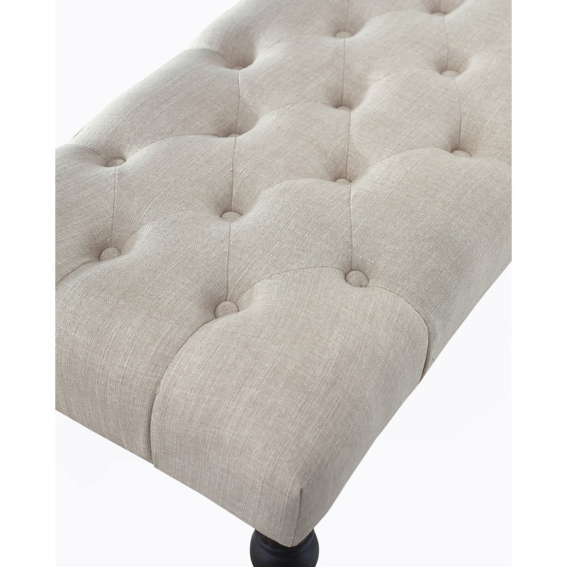 Tufted Turned Leg  Dining Bench, Tan, Tan