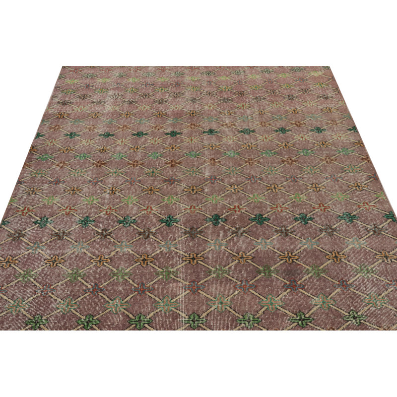 Vintage Turkish Rug, Brown And Purple With Diamond Geometric Pattern – Rug & Kilim