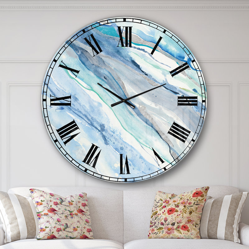 Azral Blue Silver Spring II - Modern wall clock, Large