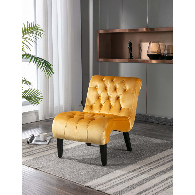 Fauteuil de salon en velours sans accoudoirs, Moutarde