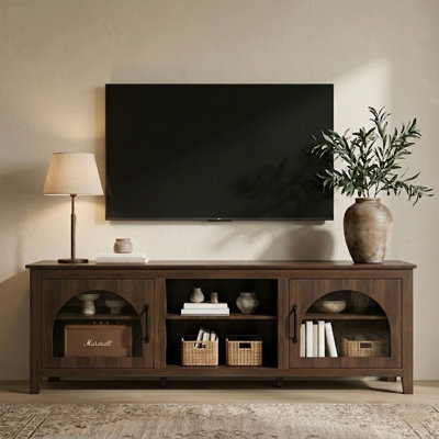 Meuble télé 70 po avec rangement et porte en verre arqué Alba